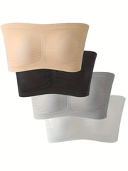 4pcs Strapless Bandeau Bras Soft Stretch Everyday Bra Women's Lingerie