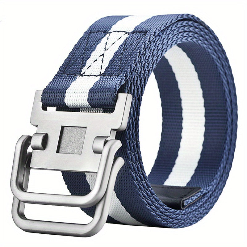 Men's Double Ring Buckle Belt Military Training Leather Belt