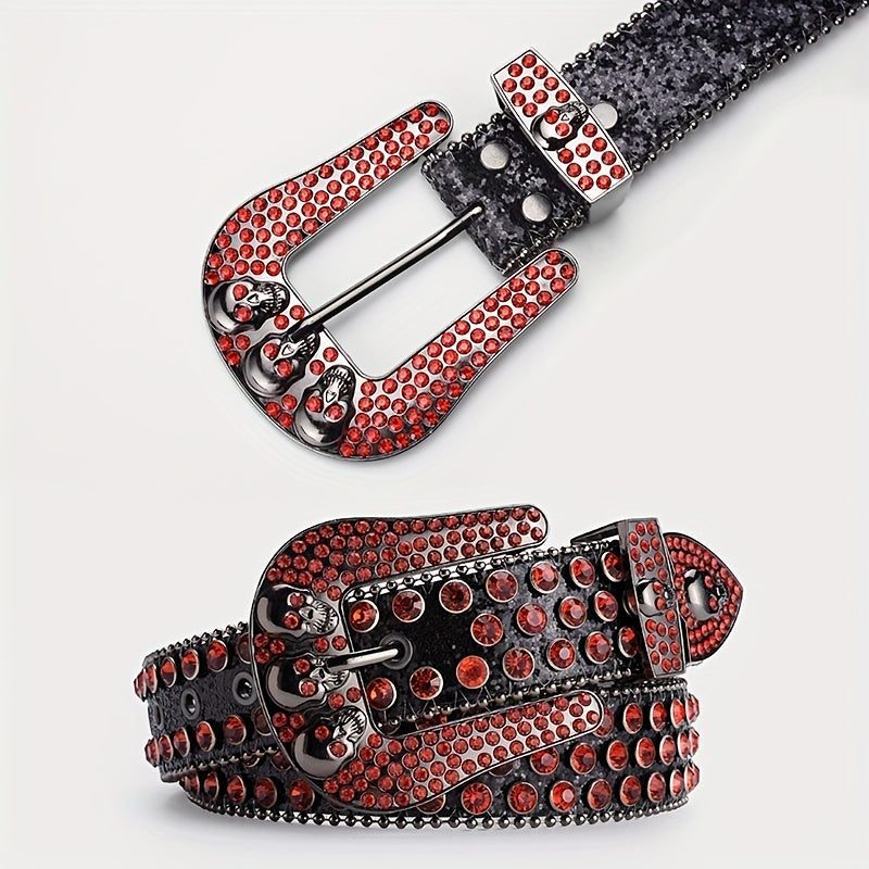Y2K Rhinestone Skull Belt Sequin Leather Waist Gothic Cowboy Belts