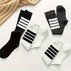 3 Pairs Striped Calf Knee High Socks Women's Stockings & Hosiery