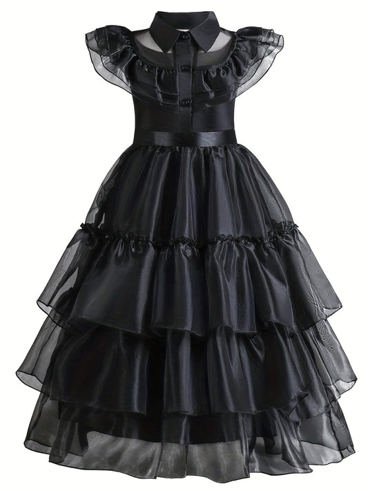 Girls Halloween Party Sleeveless Dress with Ruffled Trim