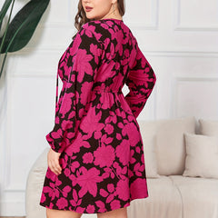  Women's Floral Print Lantern Sleeve Smock Dress