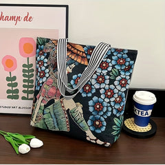 Ethnic Style Canvas Tote Bag Vintage Embroidery Large Shoulder Bag