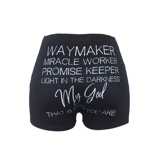 Letter Print Skinny Shorts Casual Shorts For Spring & Summer