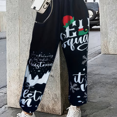 Women's Plus Christmas Jogger Pants - Hat & Snowflake Print