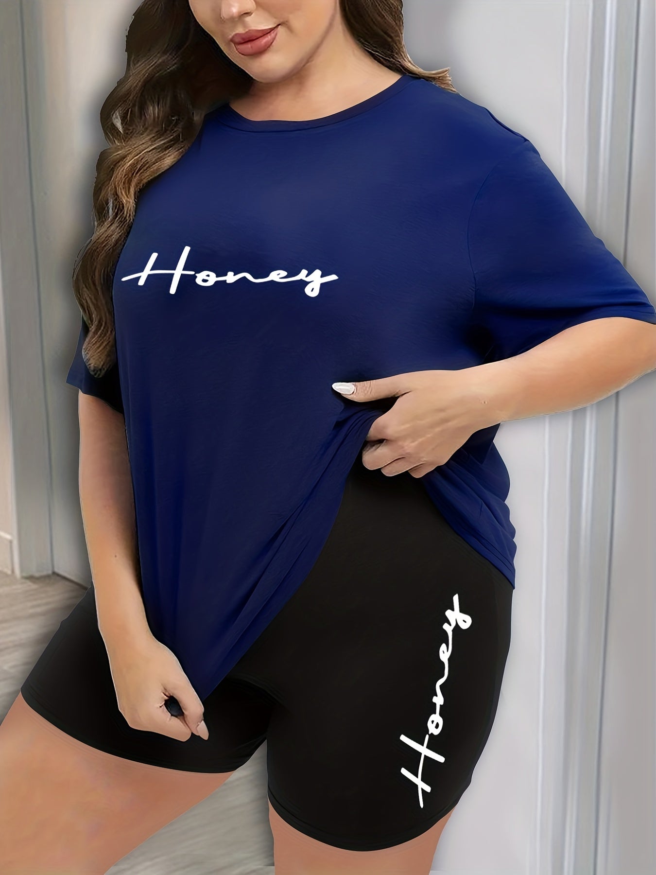 Letter Print Tee & Shorts Pajama Set