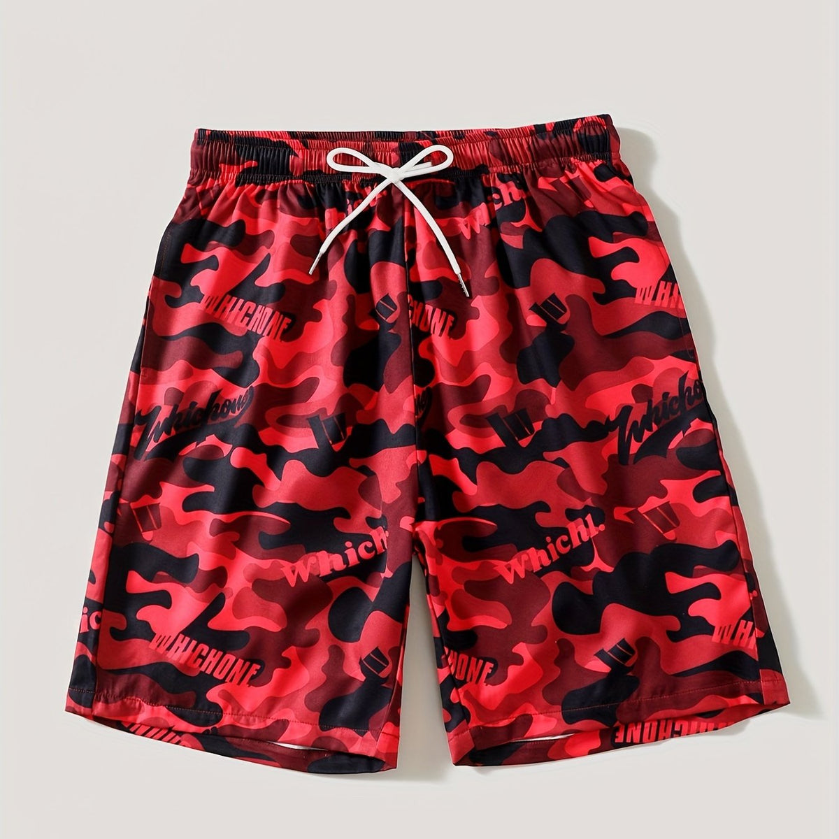 Men's Camo Swim Trunks Drawstring Beach Shorts for Summer