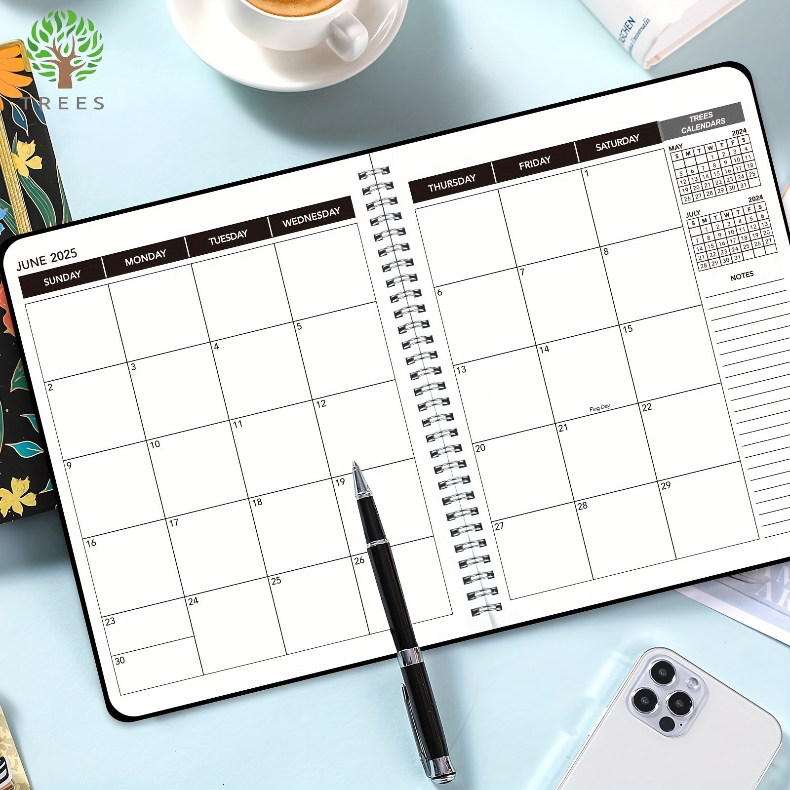 Trees Monthly Calendar Planner Spiral 24 Months July-June Time Management