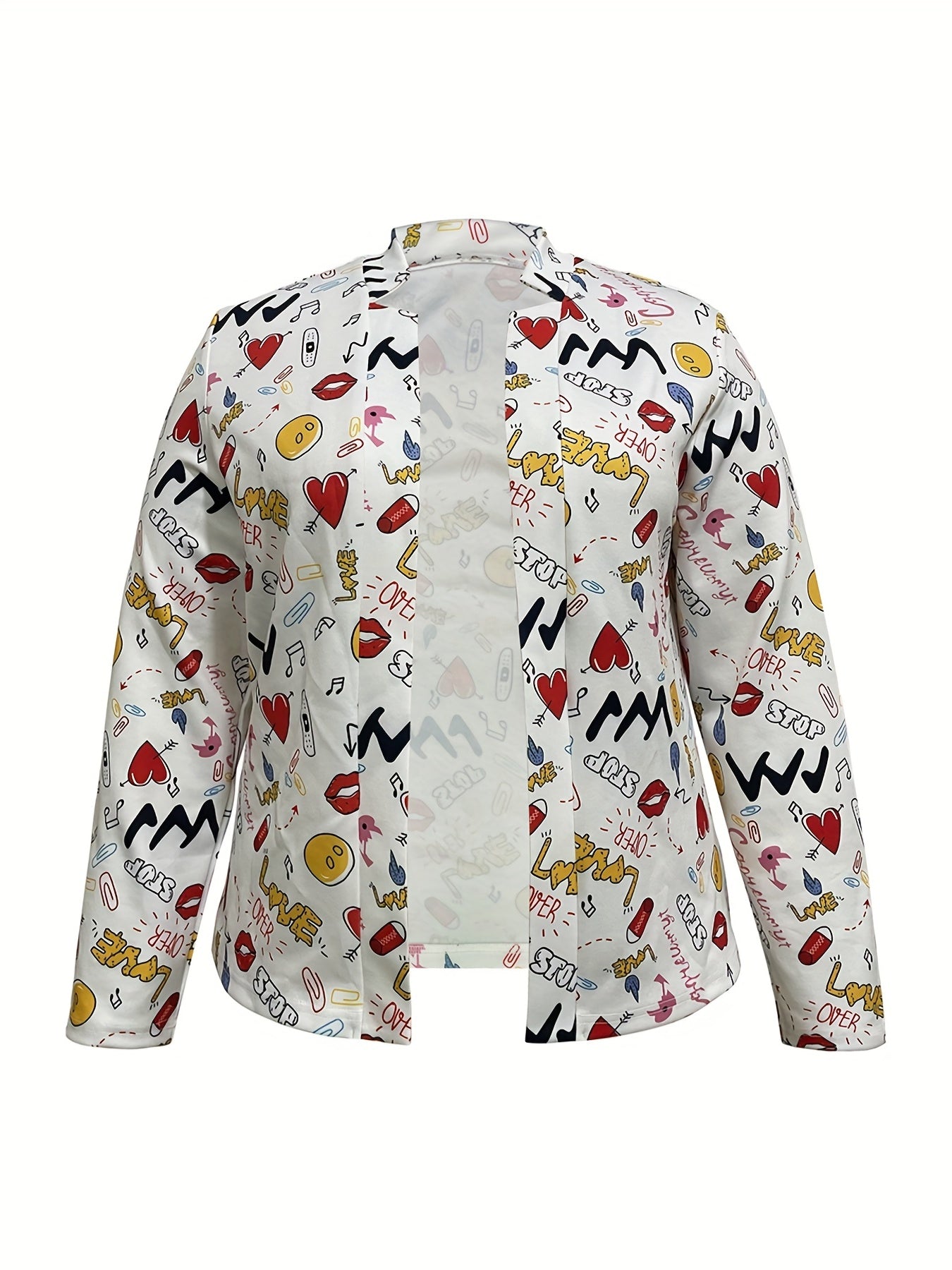  Women's Graffiti Print Open Front Blazer