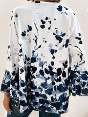  Floral Print Bell Sleeve Open Front Cardigan