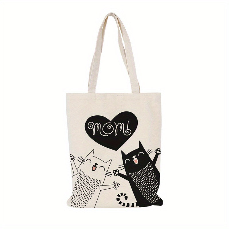 Cat Printed Canvas Handbag One Shoulder Men's Beach Bag Shopping Bag