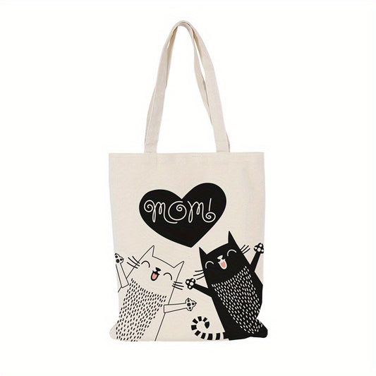 Cat Printed Canvas Handbag One Shoulder Men's Beach Bag Shopping Bag