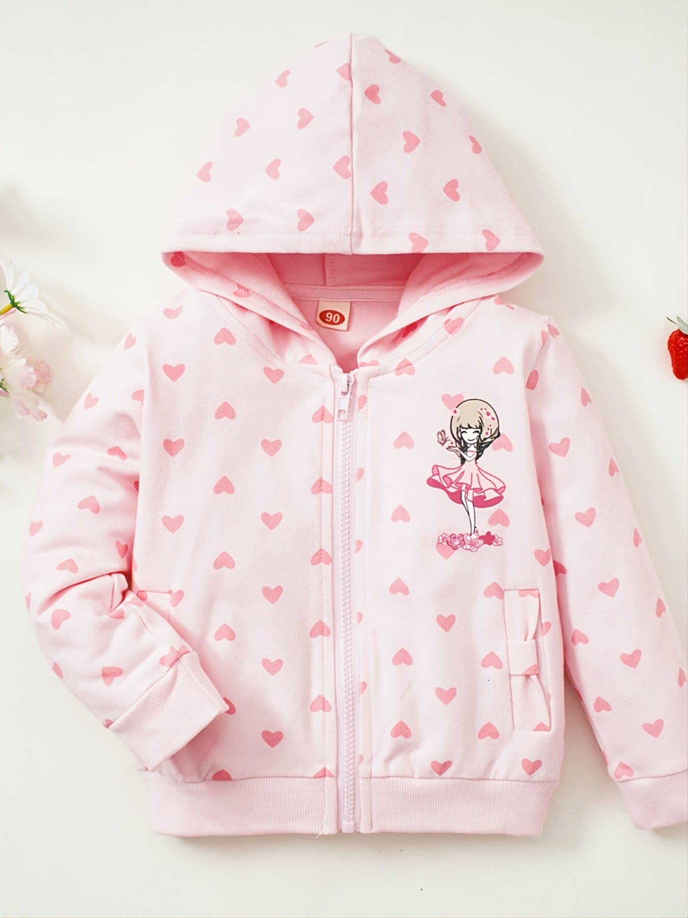 Baby Girls' Heart Printed Hooded Sweatshirt Top