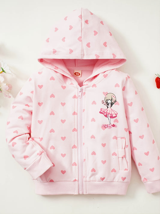Baby Girls' Heart Printed Hooded Sweatshirt Top