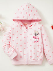 Baby Girls' Heart Printed Hooded Sweatshirt Top