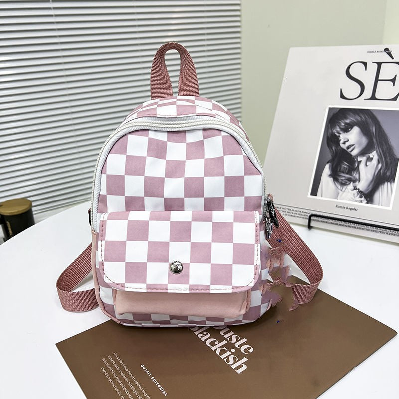 Plaid Backpack Zipper Stylish Knapsack Durable Canvas School Bag