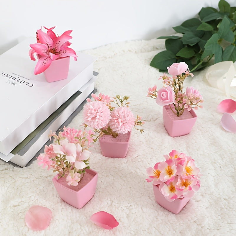 5pcs Mini Artificial Potted Flower Plant Plastic Desktop Window Decoration