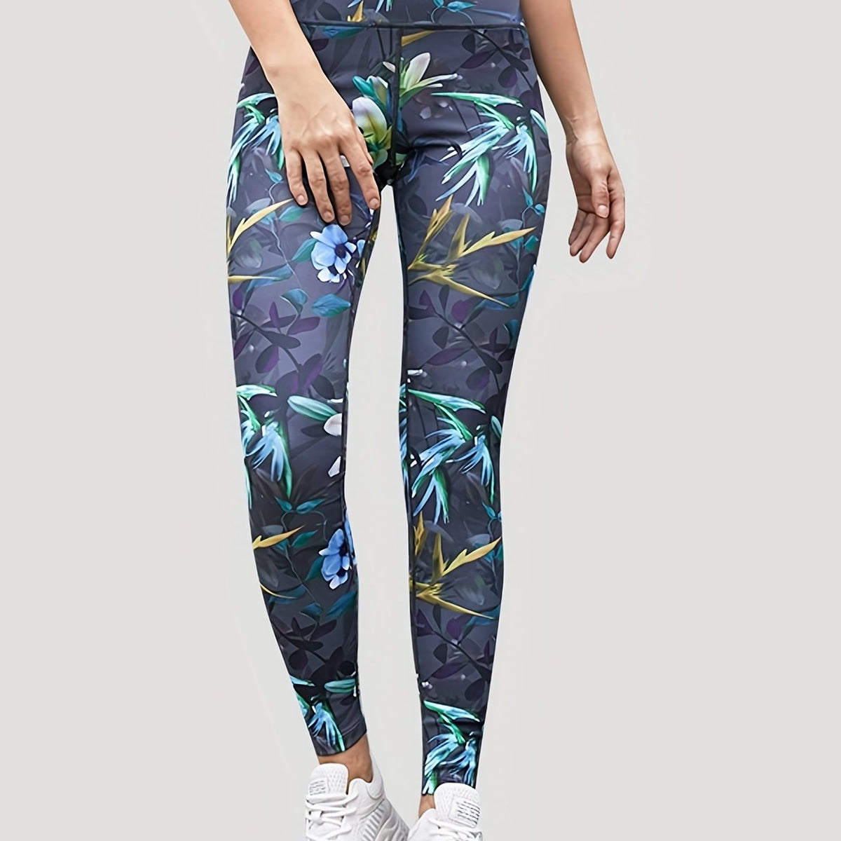 Flower & Leaf Print Leggings Butt Lifting Yoga Pants