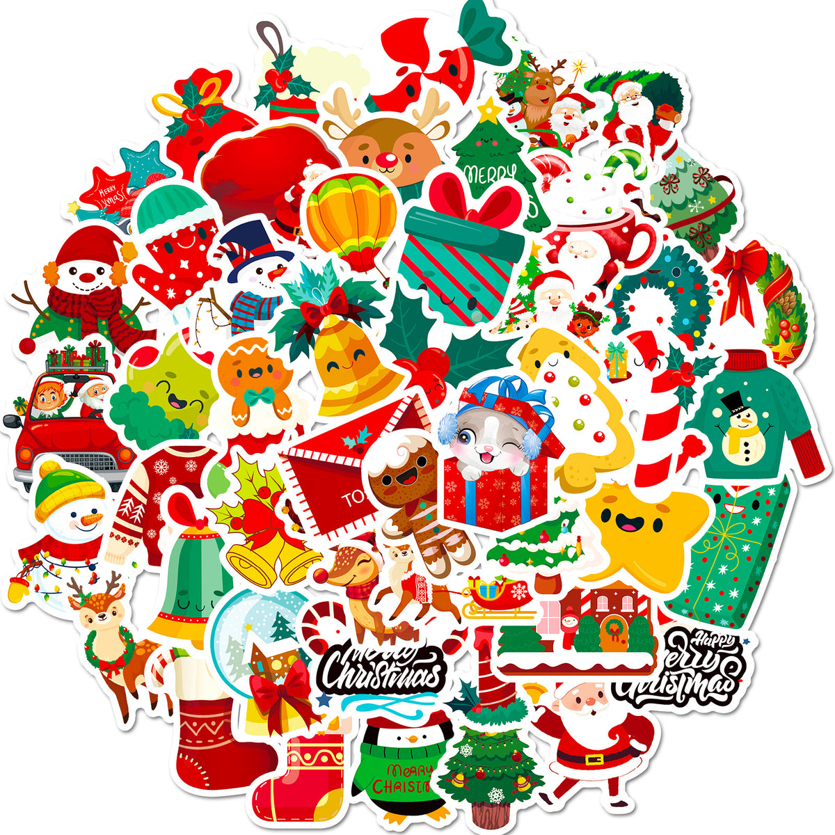 50pcs Christmas Stickers Cartoon DIY Waterproof Stickers For Holiday Party Gift