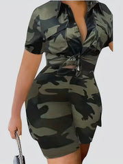 Camo Print Casual Two Piece Set Tops & Shorts Outfits