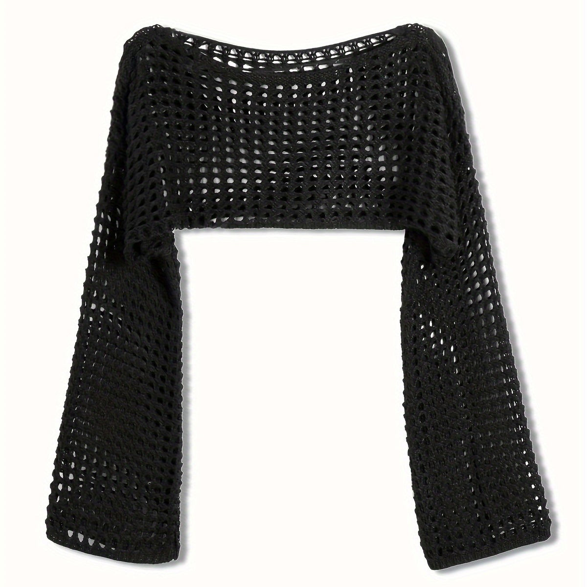  Casual Sweater Women Solid Hollow Bell Sleeve Crop Jumper