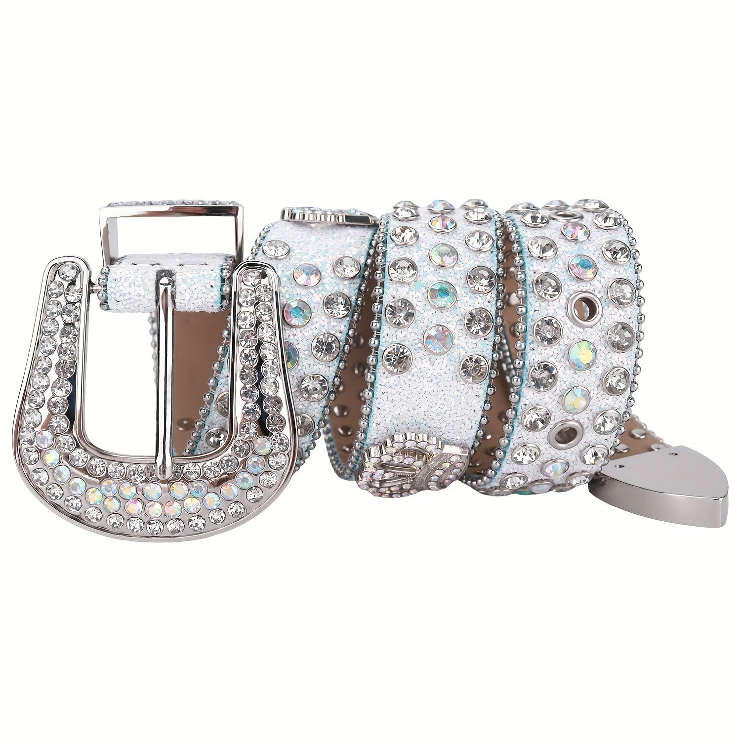 Crown Rhinestone PU Leather Belt Western Cowboy Crown Belt