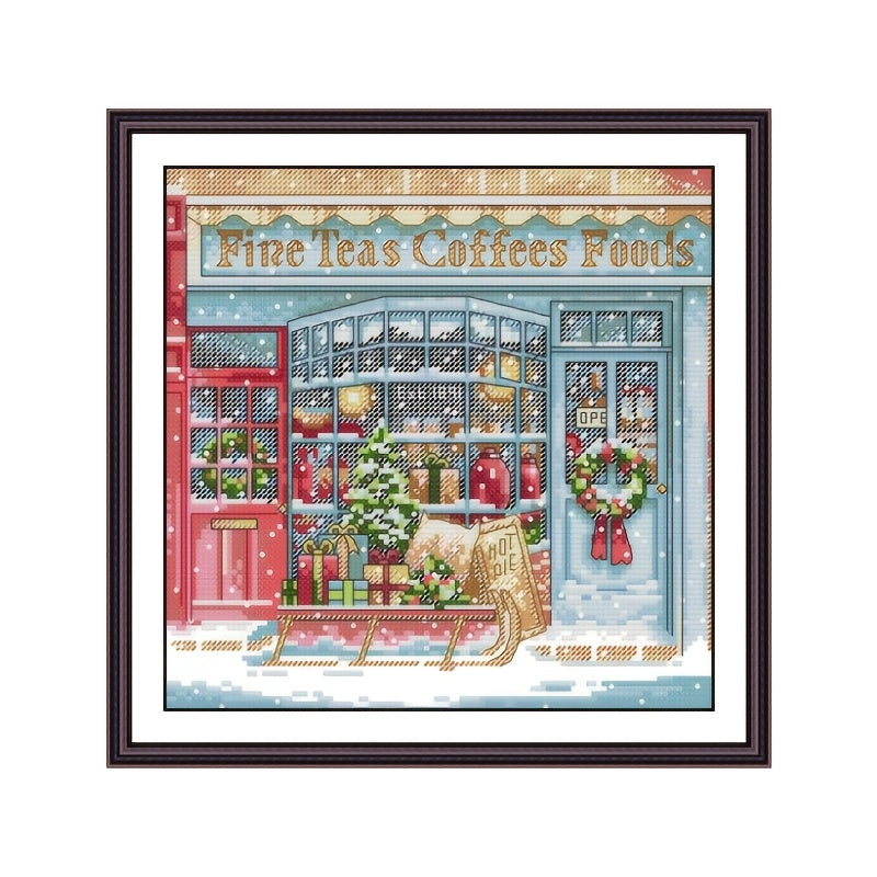 Christmas Coffee House Cross Stitch Kit for Beginners
