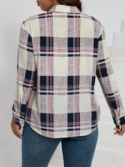  Plaid Print Long Sleeve Button Up Blouse
