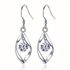 Zircon Decor Silvery Tassel Drop Earrings For Women