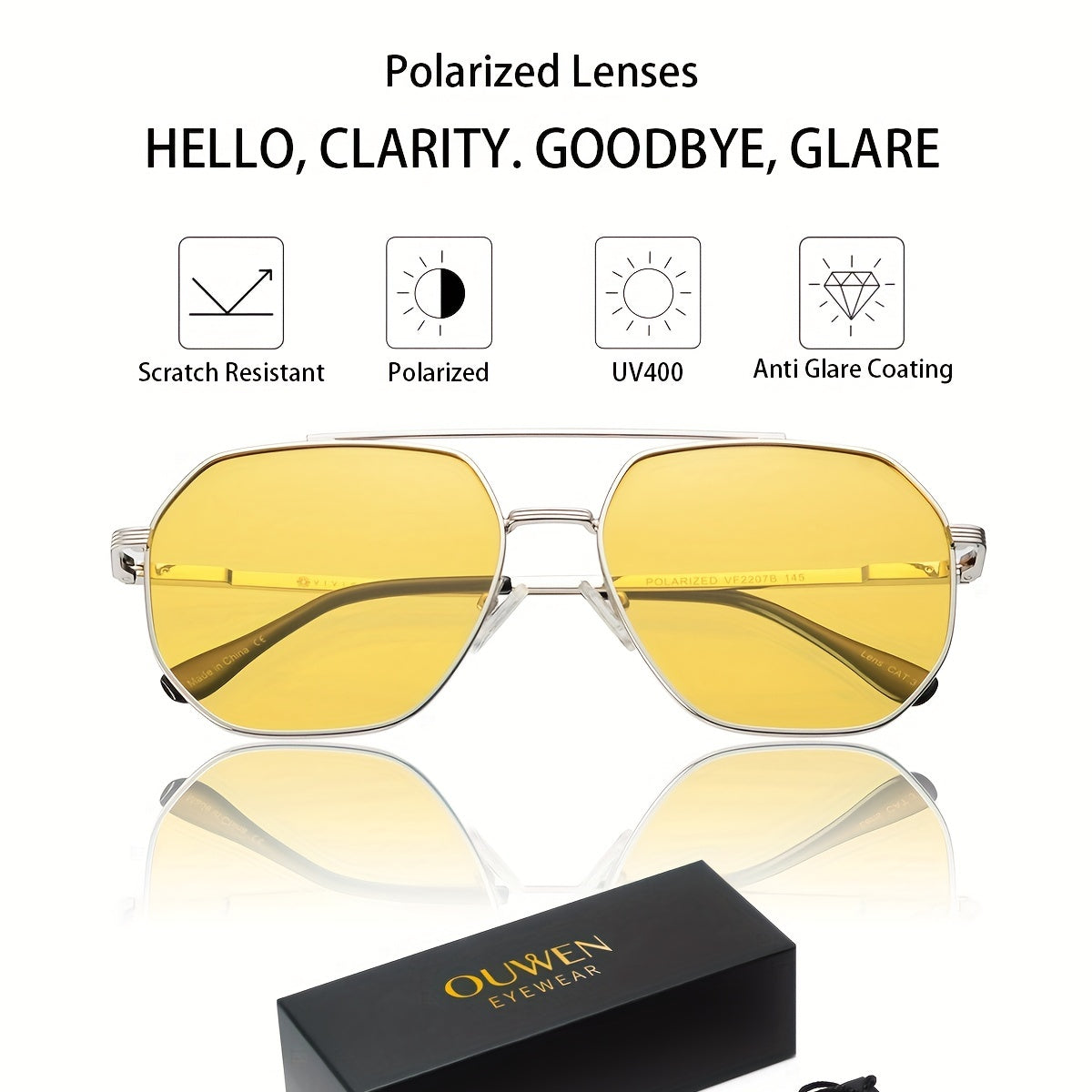 OUWEN Retro Polarized Aviator Sunglasses Yellow Glasses