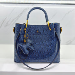 Ostrich Textured PVC Bucket Shoulder Bag Green Zipper Closure
