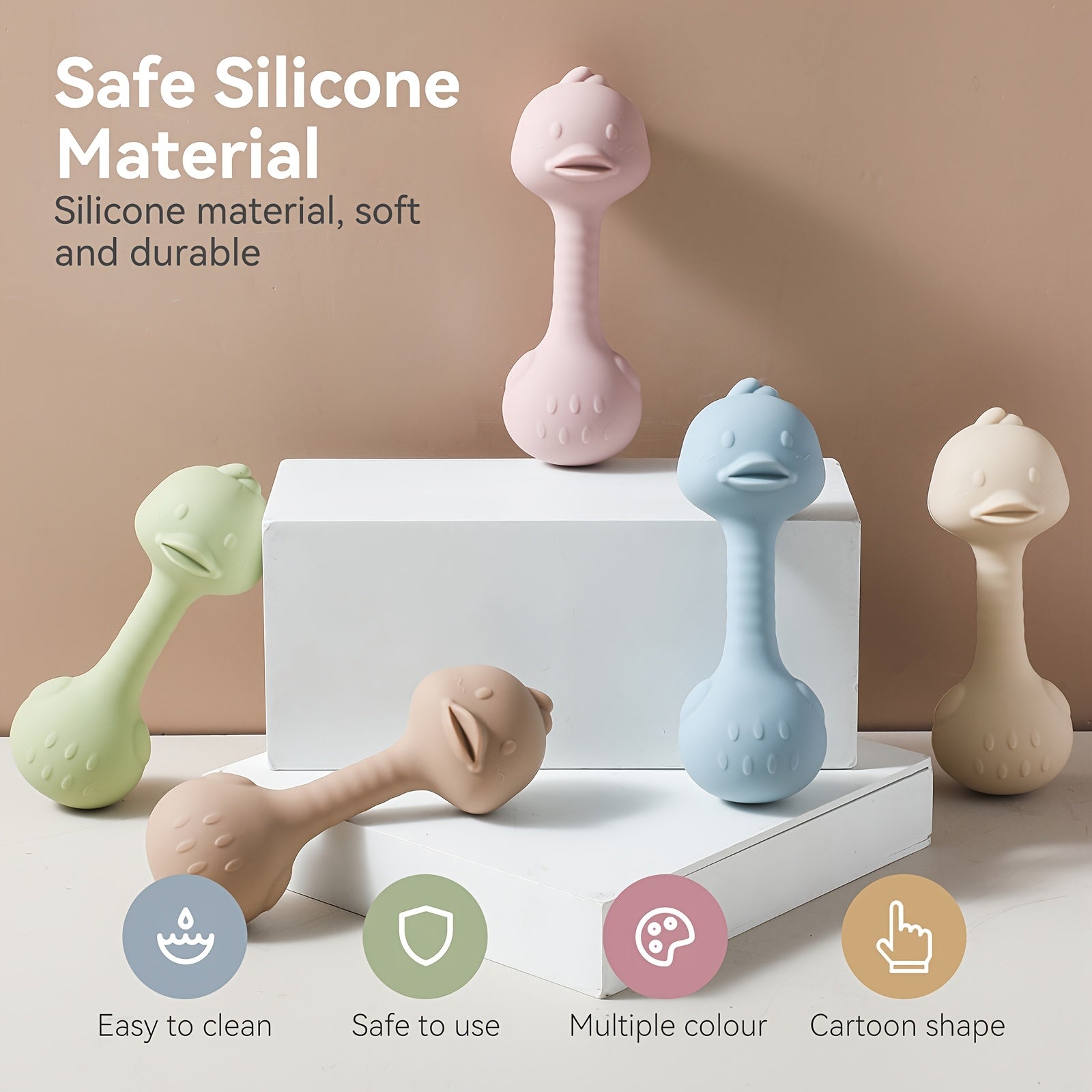 Silicone Duck Rattle Toy for Hand Eye Coordination