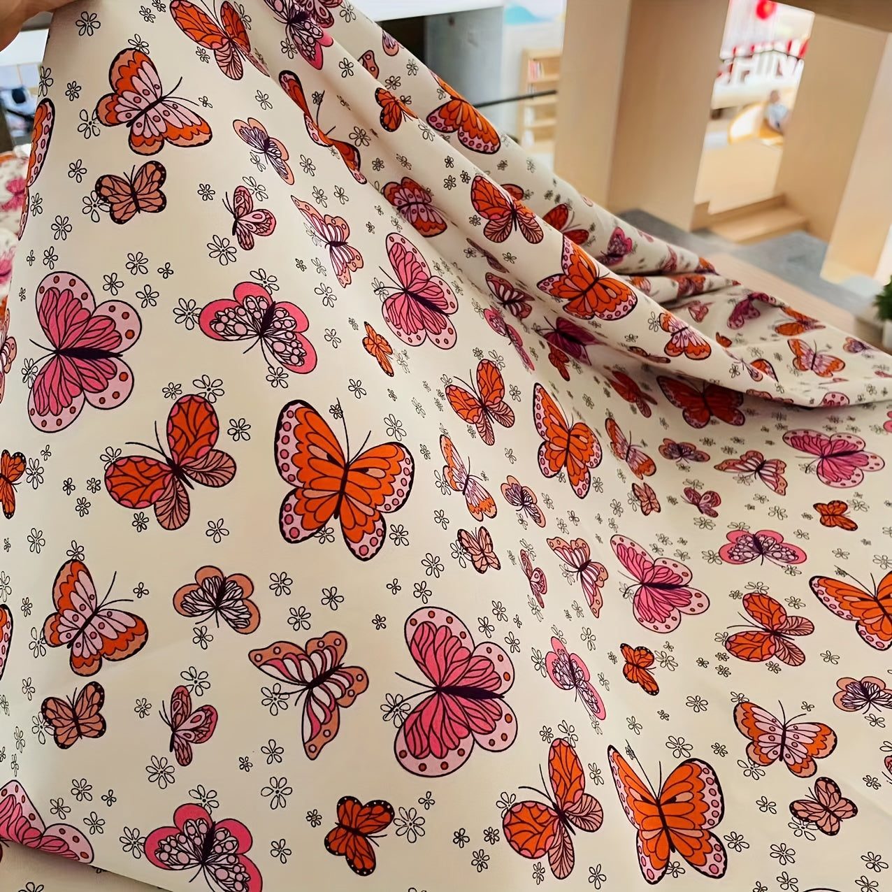 1 Yard Red Flower Pattern Fabric DIY Clothing Pants Dress