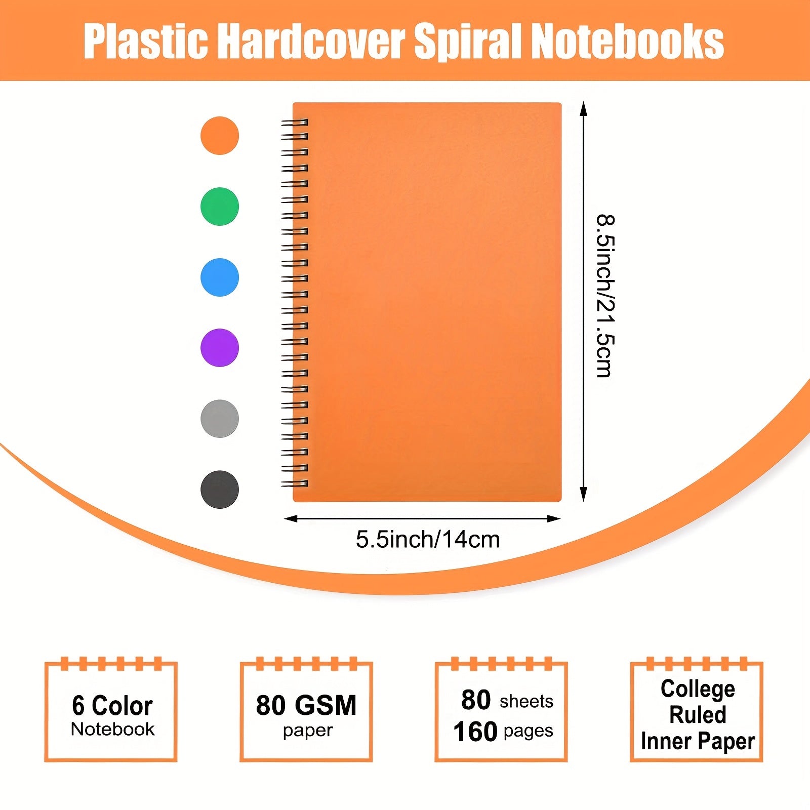 6pcs Subject Spiral Notebook College Ruled 80 Sheets Writing Journal