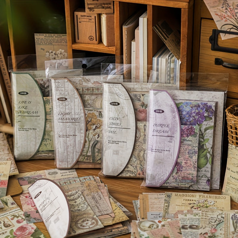 100pcs Vintage Story Series Floral & Botanical DIY Scrapbooking Kits