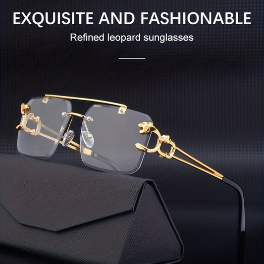 Tinted Lens Double Bridge Men's Square Sunglasses Metal Frameless UV400