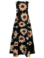  Sunflower Print Tank Maxi Dress Women's Plus Casual Long Dress