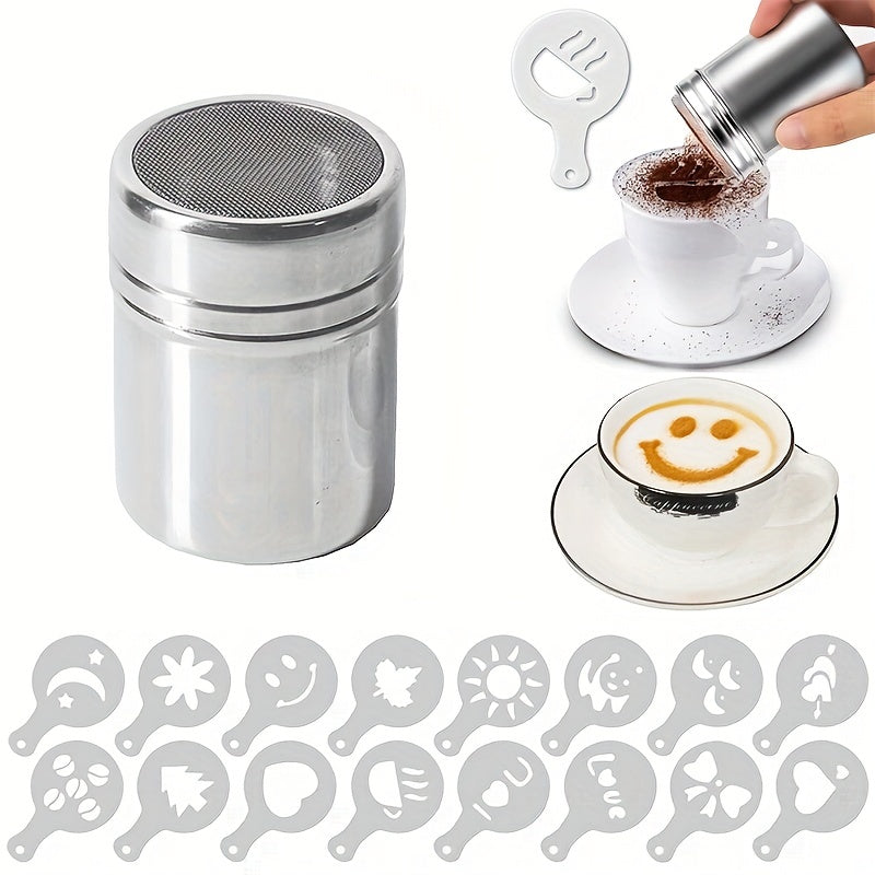 16pcs Cappuccino Shape Coffee Stencils Mesh Shaker Sugar Shaker With Lid