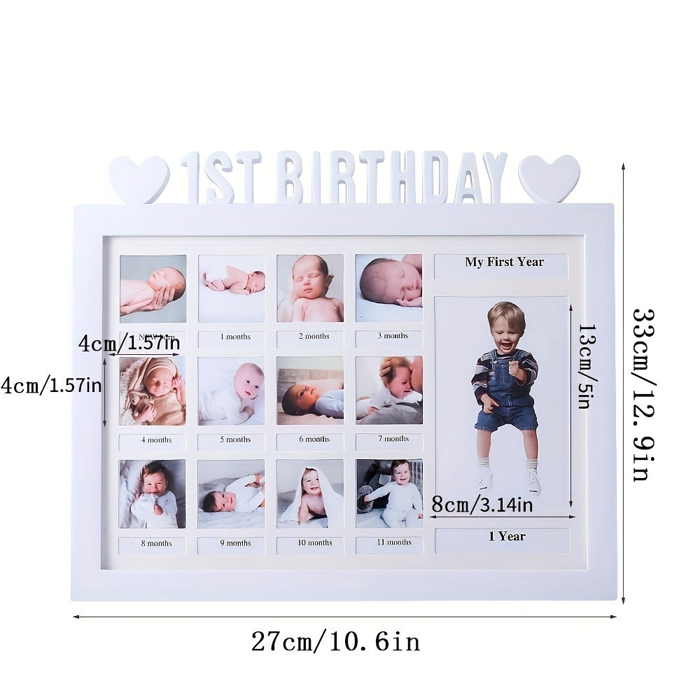 Heart-Shaped 12 Month Growth Record Picture Frame for Baby's Commemoration