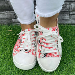 Pink Peach Heart Pattern Board Shoes Women's Shallow Mouth Casual Shoes