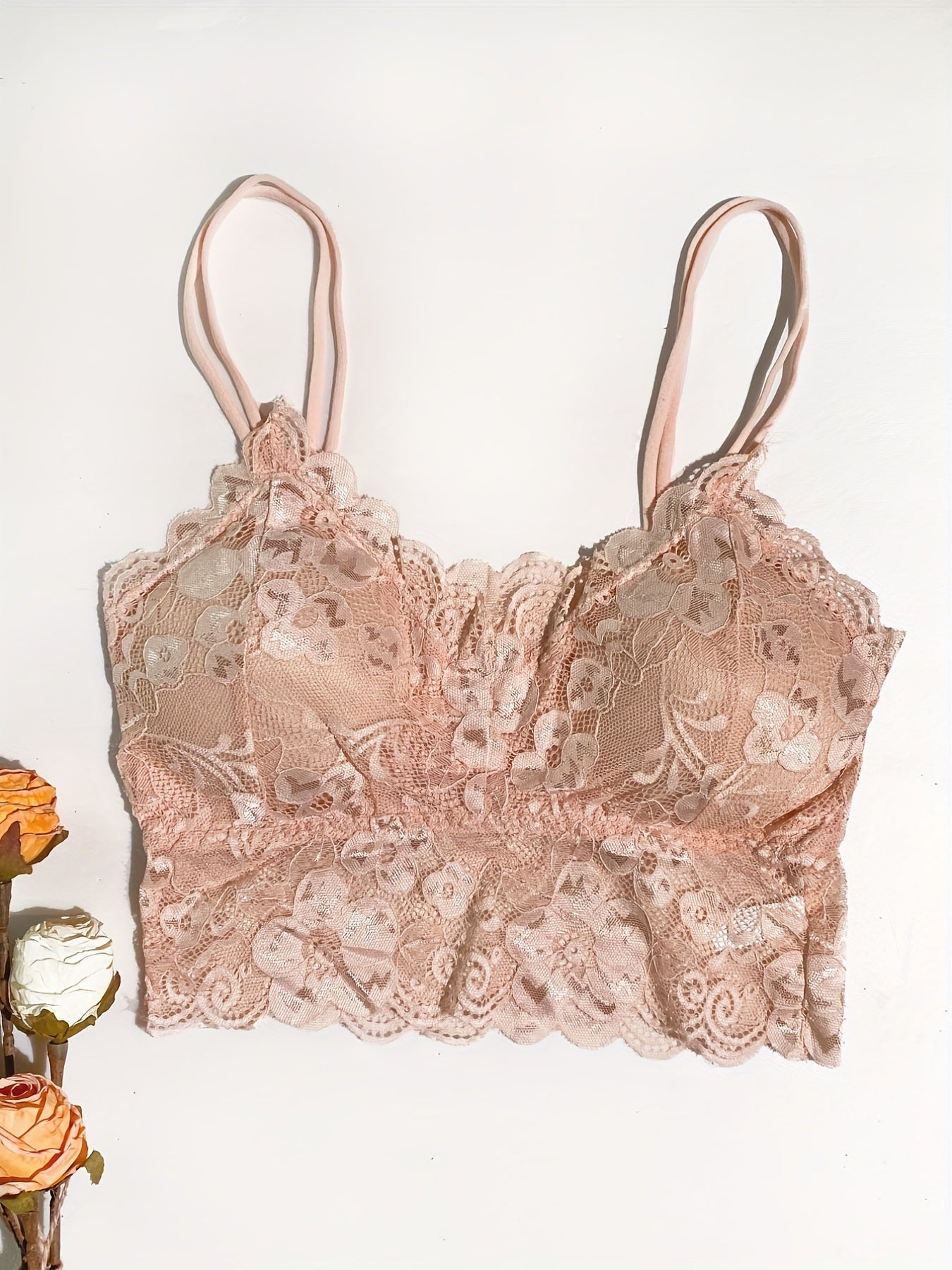 Floral Lace Wireless V Neck Cami Bra