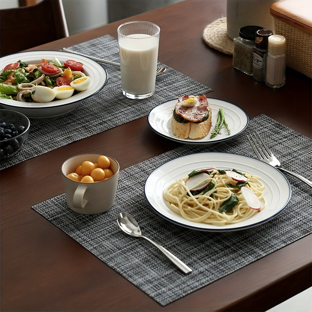 4pcs PVC Placemats Non Slip Washable Vinyl Placemats Style Plaid Pads