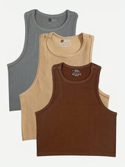 3 Pcs Sleeveless Ribbed Tank Top for Women's Activewear