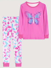 Girls Butterfly Print Pajama Set