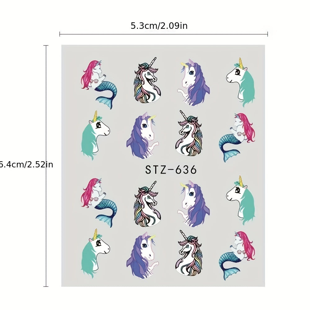 Unicorn & Mermaid Nail Art Stickers Water Print for Magical Manicure