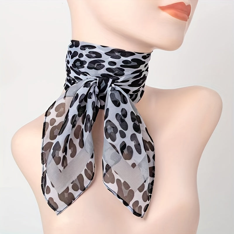 Leopard Print Square Scarf Chiffon Shawl Head Wrap Outdoor Windproof Beach Towel