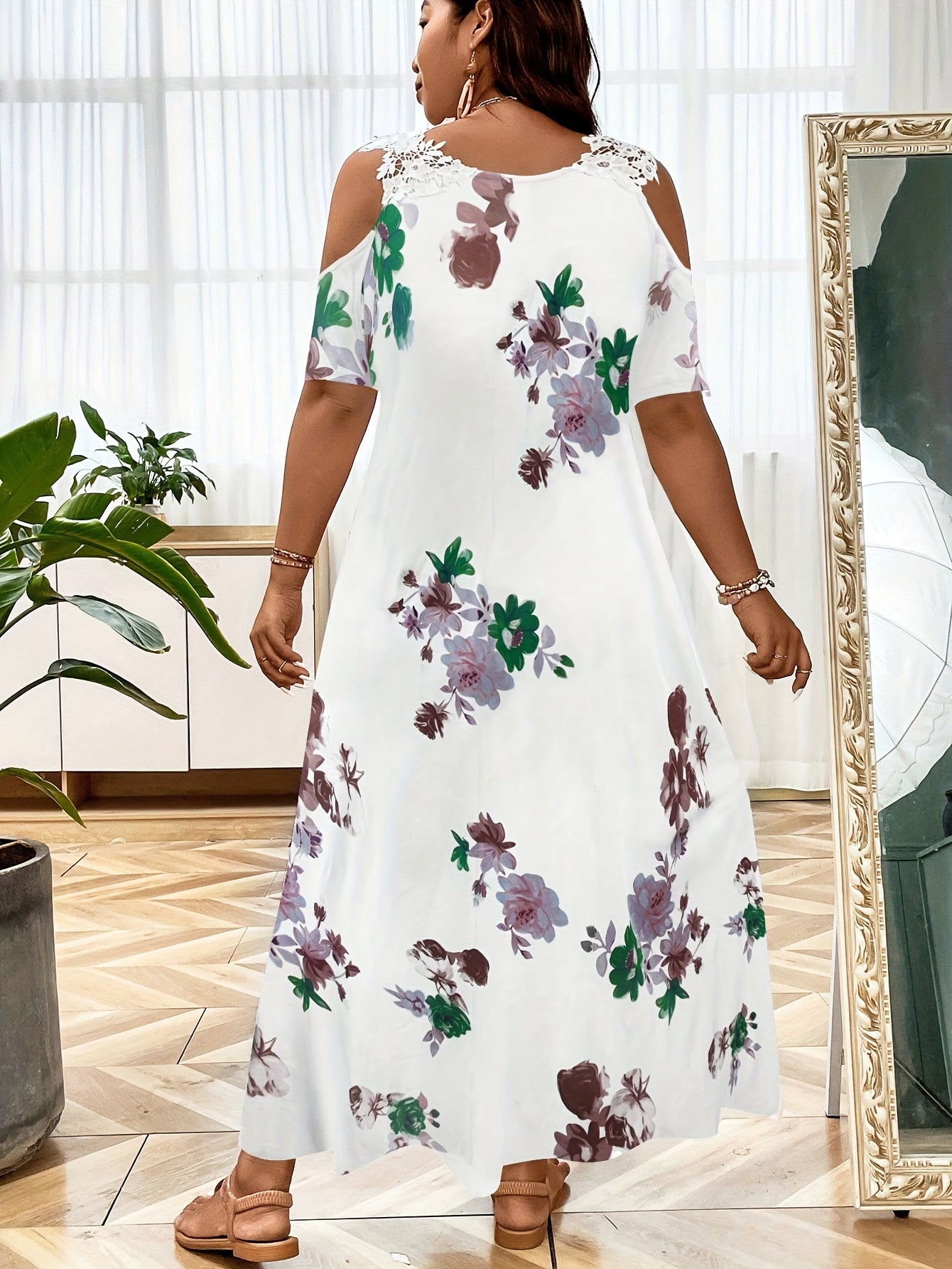  Women's Floral Print Lace Maxi Dress