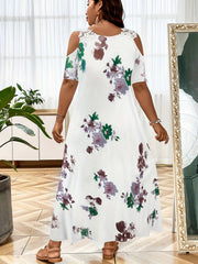  Women's Floral Print Lace Maxi Dress