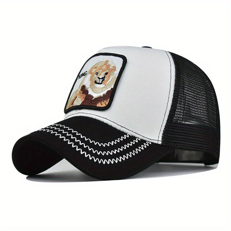 Lion Embroidery Patch Baseball Cap Mesh Trucker Hat Adjustable Sport