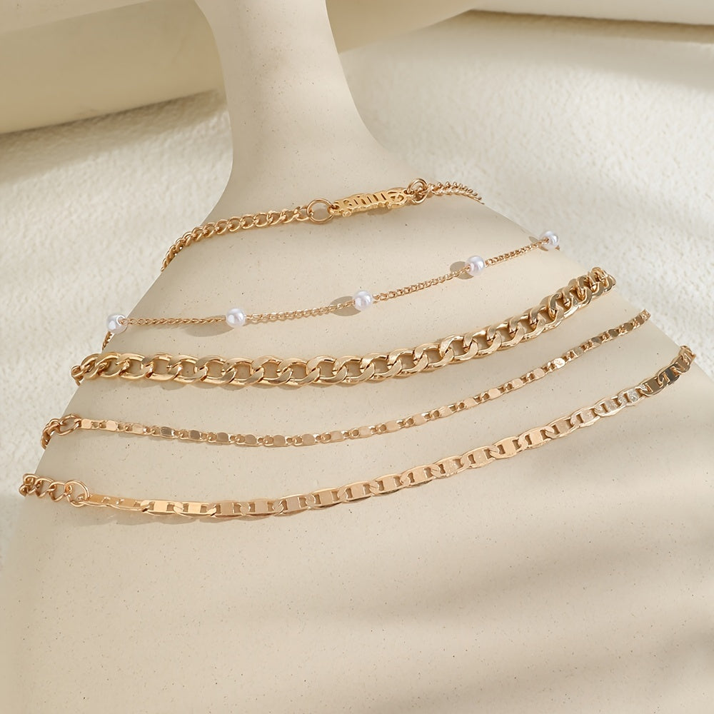 5 Pcs Hollow Chain Bracelet Minimalist Stackable Chain Bracelet